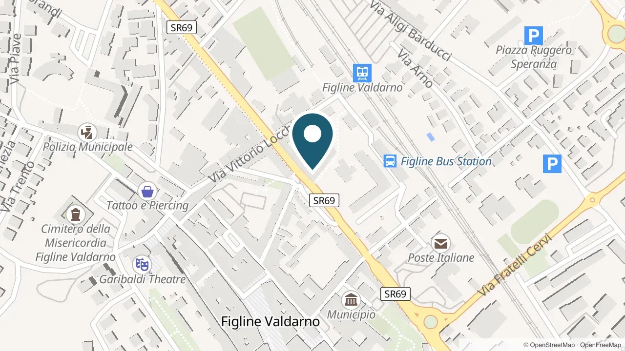 Mappa dello studio di osteopatia e fisioterapia del Dr. Federico Piazza in Viale Antonio Gramsci 15, Figline Valdarno