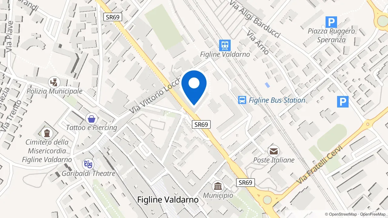 Mappa dello studio di osteopatia e fisioterapia del Dr. Federico Piazza in Viale Antonio Gramsci 15, Figline Valdarno